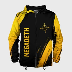 Ветровка с капюшоном мужская Megadeth - gold gradient: надпись, символ, цвет: 3D-черный