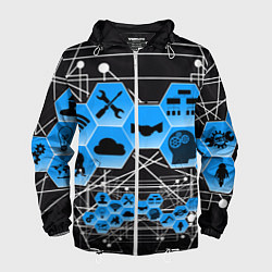 Ветровка с капюшоном мужская Виртуальный мир, цвет: 3D-белый