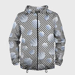 Ветровка с капюшоном мужская Серебристые круги на полосатом фоне, цвет: 3D-черный