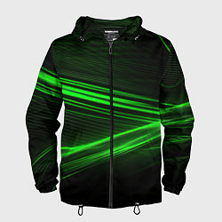 Ветровка с капюшоном мужская Зеленые абстрактный линии, цвет: 3D-черный
