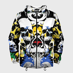 Ветровка с капюшоном мужская Паттерн из черепов - поп-арт, цвет: 3D-черный