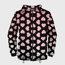Ветровка с капюшоном мужская Розовые сердечки на чёрном, цвет: 3D-черный