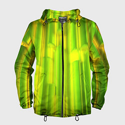 Ветровка с капюшоном мужская Зеленые неоновые полосы, цвет: 3D-черный