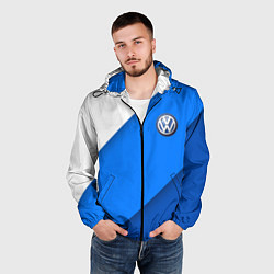 Ветровка с капюшоном мужская Volkswagen - голубые линии, цвет: 3D-черный — фото 2