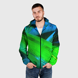 Ветровка с капюшоном мужская Blue green abstract, цвет: 3D-черный — фото 2