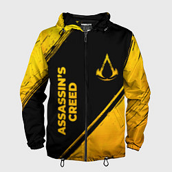 Ветровка с капюшоном мужская Assassins Creed - gold gradient: надпись, символ, цвет: 3D-черный