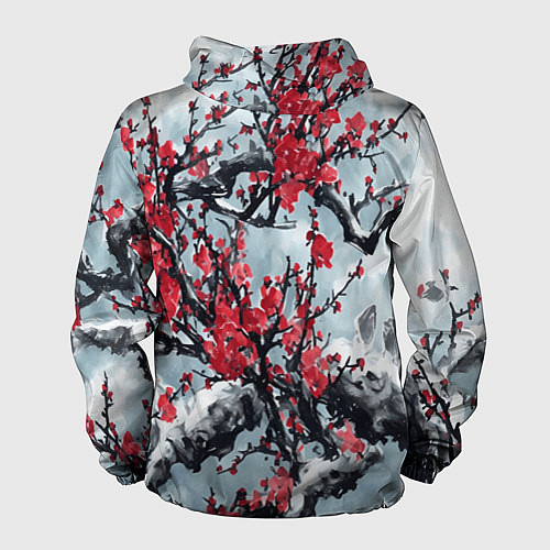 Мужская ветровка Лепестки цветущей вишни - сакура / 3D-Черный – фото 2