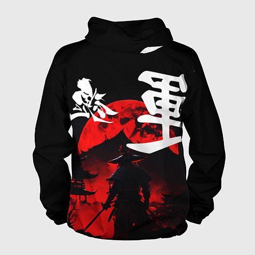 Мужская ветровка Японский самурай и красная луна / 3D-Черный – фото 2