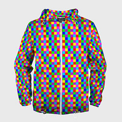 Ветровка с капюшоном мужская Разноцветные маленькие квадраты, цвет: 3D-белый