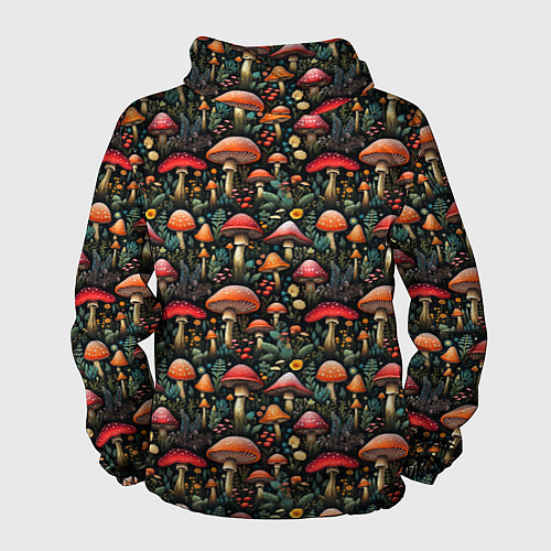 Мужская ветровка Сказочные грибы мухоморы паттерн / 3D-Черный – фото 2