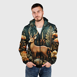 Ветровка с капюшоном мужская Лесной олень в стиле фолк-арт, цвет: 3D-черный — фото 2