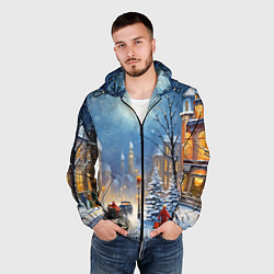 Ветровка с капюшоном мужская Новогодний городской пейзаж, цвет: 3D-черный — фото 2