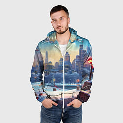 Ветровка с капюшоном мужская Зимний большой город, цвет: 3D-белый — фото 2