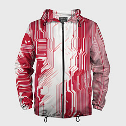 Ветровка с капюшоном мужская Красные линии на белом фоне киберпанк, цвет: 3D-черный