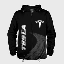 Мужская ветровка Tesla speed на темном фоне со следами шин вертикал