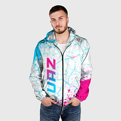 Ветровка с капюшоном мужская UAZ neon gradient style вертикально, цвет: 3D-черный — фото 2