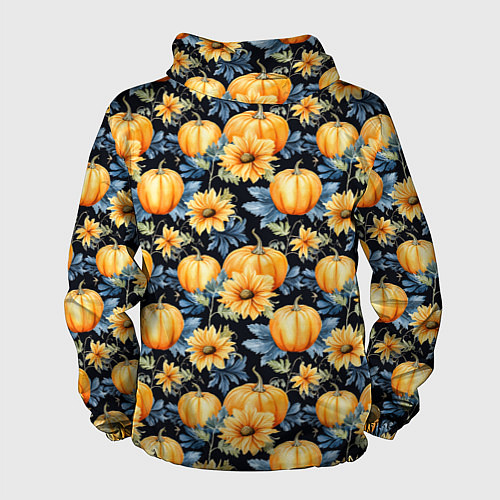 Мужская ветровка Паттерн тыквы и цветы / 3D-Черный – фото 2