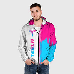 Ветровка с капюшоном мужская Tesla neon gradient style по-вертикали, цвет: 3D-черный — фото 2