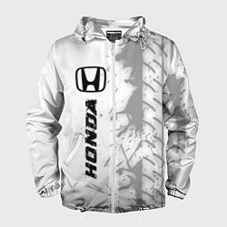 Ветровка с капюшоном мужская Honda speed на светлом фоне со следами шин по-верт, цвет: 3D-белый