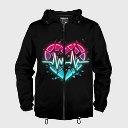 Ветровка с капюшоном мужская Разбитое сердце с линией пульса со свечением, цвет: 3D-черный