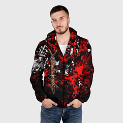 Ветровка с капюшоном мужская Красная иллюстрация киберпанк, цвет: 3D-черный — фото 2
