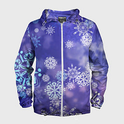 Ветровка с капюшоном мужская Крупные снежинки на фиолетовом, цвет: 3D-белый