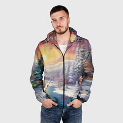 Ветровка с капюшоном мужская Сказочное сияние нового года, цвет: 3D-черный — фото 2