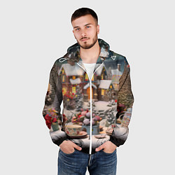 Ветровка с капюшоном мужская Объемные новогодние домики, цвет: 3D-белый — фото 2