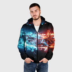 Ветровка с капюшоном мужская Лед и пламя абстракция, цвет: 3D-черный — фото 2