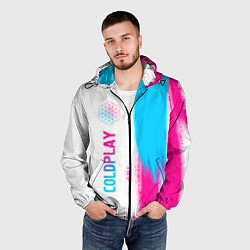 Ветровка с капюшоном мужская Coldplay neon gradient style по-вертикали, цвет: 3D-черный — фото 2