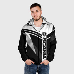 Ветровка с капюшоном мужская Scania логотип на абстрактном фоне, цвет: 3D-черный — фото 2