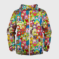 Ветровка с капюшоном мужская Веселые русские матрешки, цвет: 3D-белый
