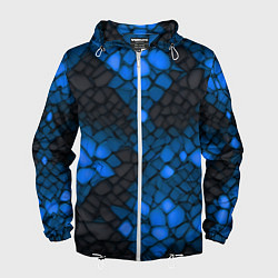 Ветровка с капюшоном мужская Синий трескающийся камень, цвет: 3D-белый