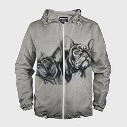Ветровка с капюшоном мужская Французские бульдоги пара, цвет: 3D-белый