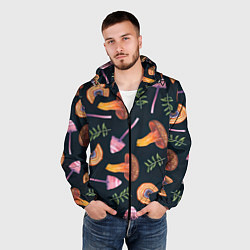 Ветровка с капюшоном мужская Goblincore - болотные грибы, цвет: 3D-черный — фото 2