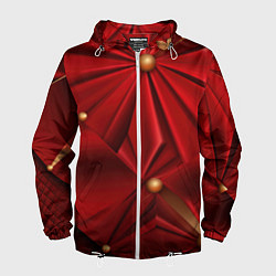 Ветровка с капюшоном мужская Красный материал со складками, цвет: 3D-белый