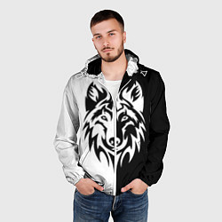 Ветровка с капюшоном мужская Волк чёрно-белый, цвет: 3D-белый — фото 2