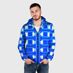 Ветровка с капюшоном мужская Синие и белые квадраты, цвет: 3D-черный — фото 2