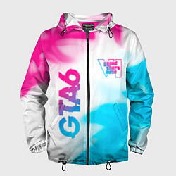 Ветровка с капюшоном мужская GTA6 neon gradient style вертикально, цвет: 3D-черный