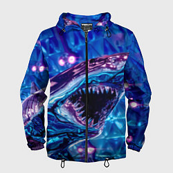 Ветровка с капюшоном мужская Фиолетовая акула, цвет: 3D-черный