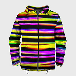 Ветровка с капюшоном мужская Цветные неоновые полосы, цвет: 3D-черный