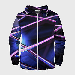 Ветровка с капюшоном мужская Фиолетовая геометрическая абстракция, цвет: 3D-белый