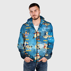 Ветровка с капюшоном мужская Паттерн чаек на полигональном синем, цвет: 3D-черный — фото 2