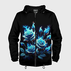 Ветровка с капюшоном мужская Розы в голубом огне, цвет: 3D-черный