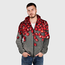 Ветровка с капюшоном мужская Гранат зёрна граната на сером, цвет: 3D-черный — фото 2