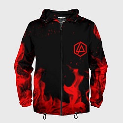 Ветровка с капюшоном мужская Linkin Park красный огонь лого, цвет: 3D-черный