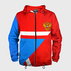 Ветровка с капюшоном мужская Герб России звезда спорт, цвет: 3D-черный