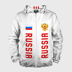 Ветровка с капюшоном мужская Россия три полоски на белом фоне, цвет: 3D-белый