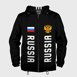 Ветровка с капюшоном мужская Россия три полоски на черном фоне, цвет: 3D-черный