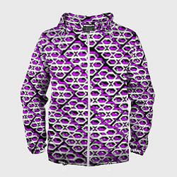 Ветровка с капюшоном мужская Фиолетово-белый узор на чёрном фоне, цвет: 3D-белый